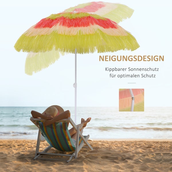 Outsunny Sonnenschirm Strand Ø160cm windfest stabil Strandschirm höhenverstellbar und neigbar Balkon-Schirm faltbarer Gartenschirm für Reisen, Strand, Balkon Mehrfarbig