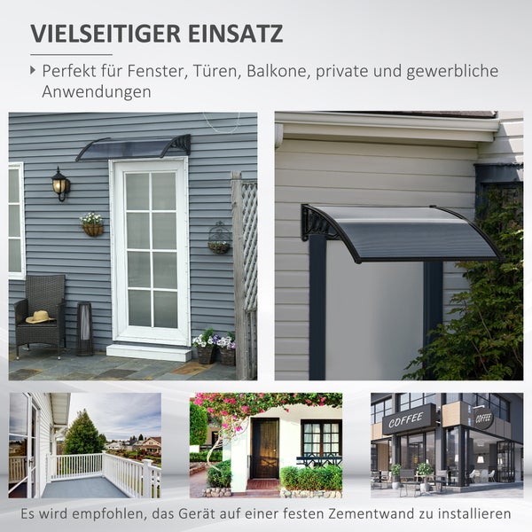 Outsunny Vordach für Haustür 100 x 75 cm Pultbogenvordach Überdachung aus Aluminium und Polycarbonat Pultvordach mit UV Schutz Haustürvordach für Balkon, Sonnenschutz, Regenschutz, Schwarz