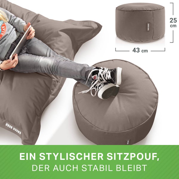 Green Bean Sitzsack-Hocker 45x25cm mit EPS-Perlen Füllung - Fußhocker Fußkissen Sitz-Pouf für Sitzsäcke - Bodenkissen für Kinder und Erwachsene - Fußablage Sitzkissen Sitzhocker Khaki