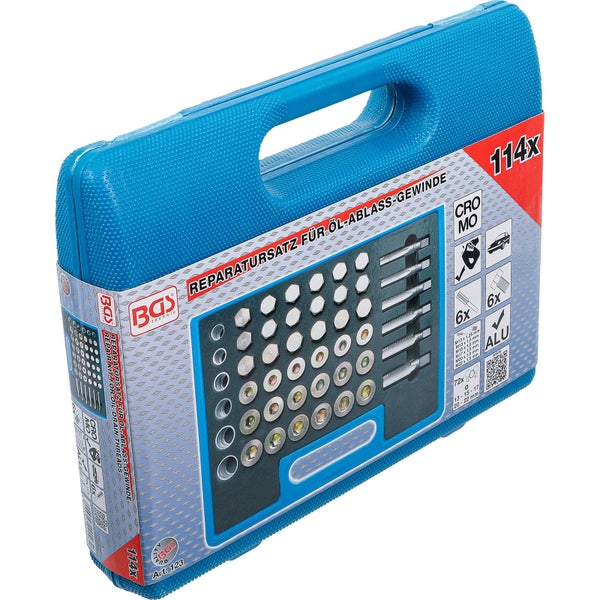 BGS Technic Öl-Ablass-Gewinde Reparatur Satz in einer blauen Kunststoffbox
