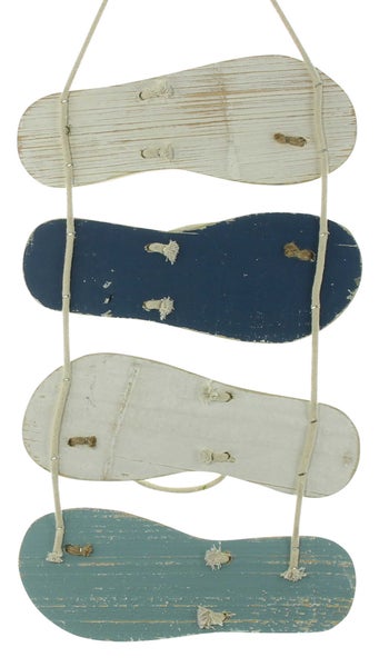 FRANK FLECHTWAREN | Dekohänger Strandsandalen, ca. 25 x 4 x 57 cm, HOLZ, STOFF