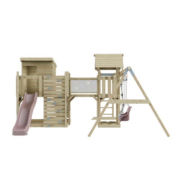 Spielturm mit Rutsche, Schaukel und Kletterwand