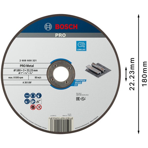 Bosch PRO Metal Trennscheibe 180 x 3 x 22,23 mm - 2608600321