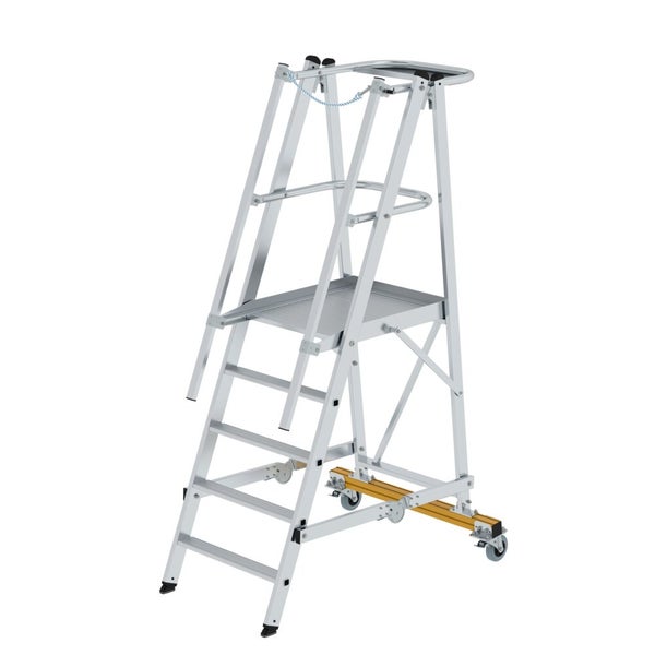 PROREGAL Plattformleiter Klappbar und Fahrbar 5 Stufen Inkl. Beidseitigem Handlauf Aluminium Nivello Leiterschuhe