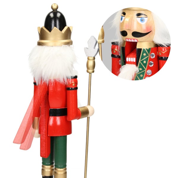 ECD Germany Nussknacker Figur Soldat 38cm schwarze Krone, Zepter, Holz, handbemalt, Unikat, Weihnachten Holzfigur König Puppet Marionette Ornament Traditioneller Nussbrecher Weihnachtsdeko Deko Statue