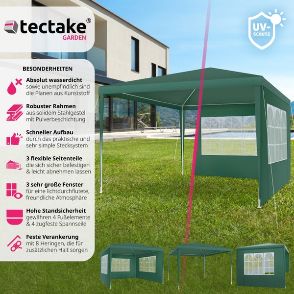 Pavillon tectake Baraban inklusive Spannseile und Heringe 3 x 3 m grün