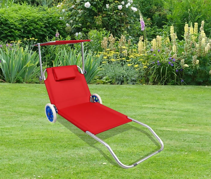 Sonnenliege Liegestuhl Gartenliege Rollen Dach