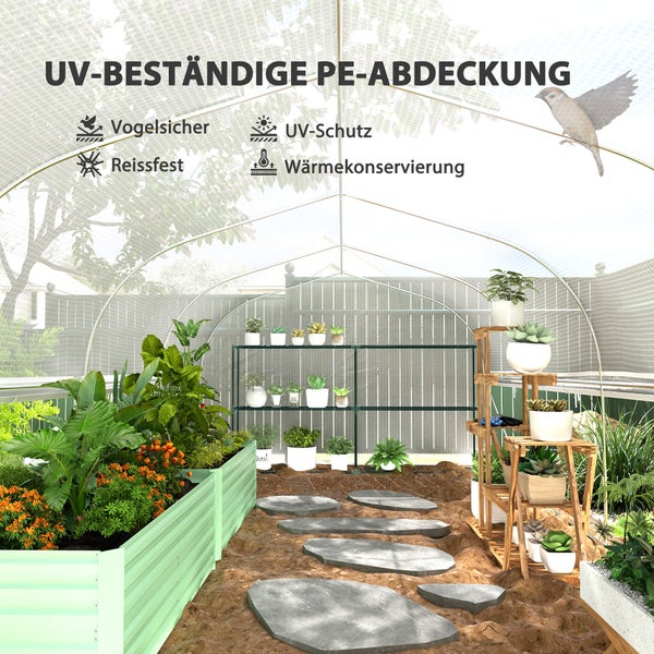 Outsunny Gewächshaus 6 x 3 x 2 m Foliengewächshaus mit 8 Fenster & Tür, Aufrollbar Seitenwänden, UV-beständiger Folientunnel Tomatenhaus mit verzinkten Stahlrahmen, Weiß