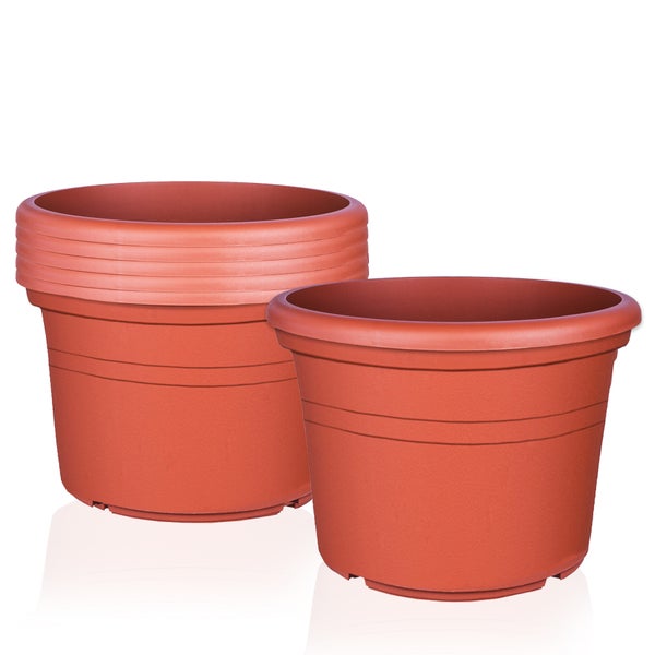 W 6x Blumentopf Ø 25 cm Farbe Terrakotta Kunststoff Pflanztopf Containertopf Übertopf Pflanzkübel rund 25 x 18 cm