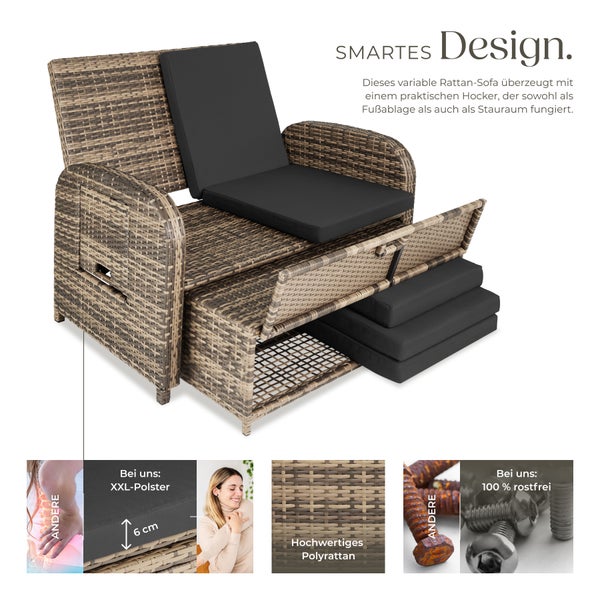 Rattan Sofa tectake Kreta mit Stauraum und Schutzhülle mit Aluminiumgestell natur