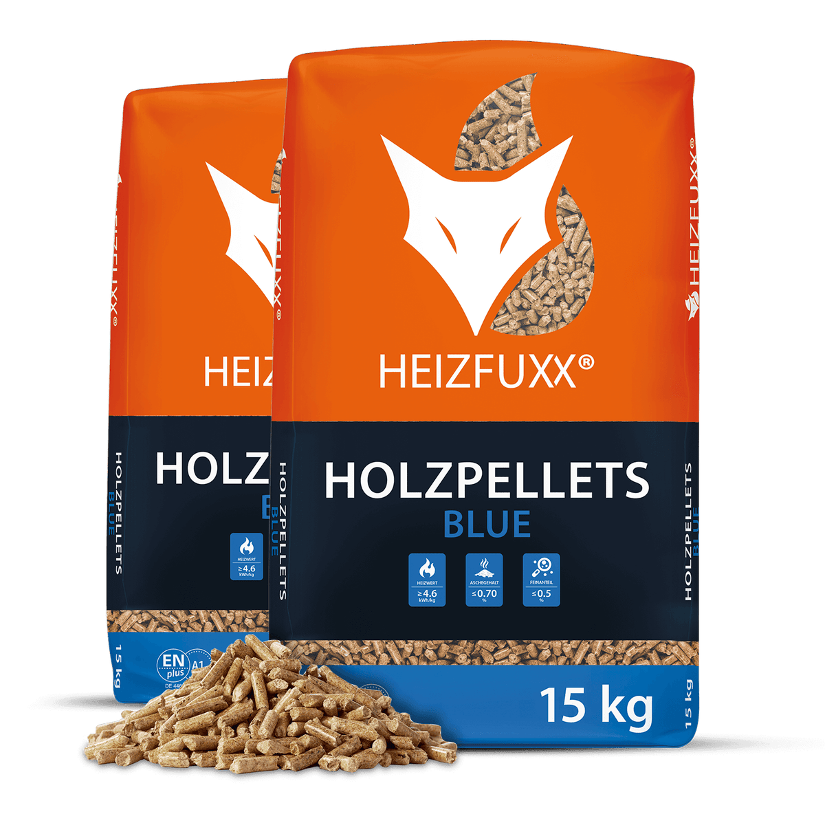 Heizfuxx Holzpellets Blue 15kg x 2 Sack 30kg Weichholzpellets Enplus A1 Pellets