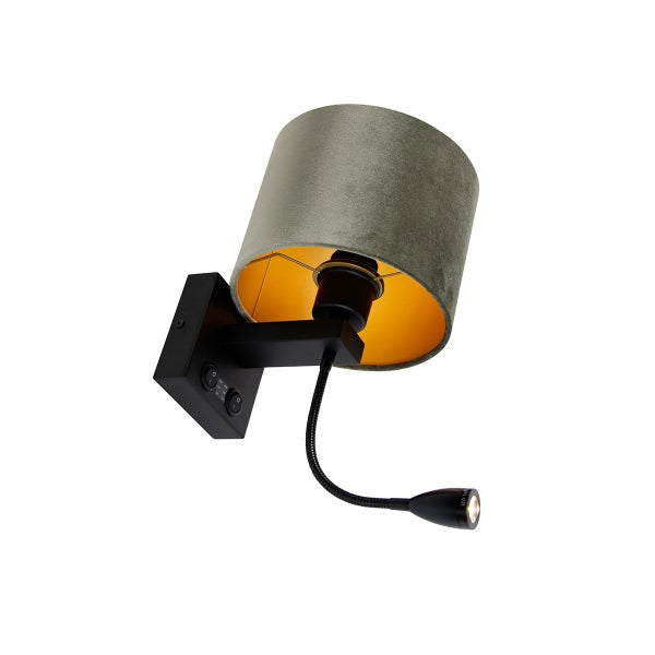 Wandleuchte mit Leselampe und Stoffschirm