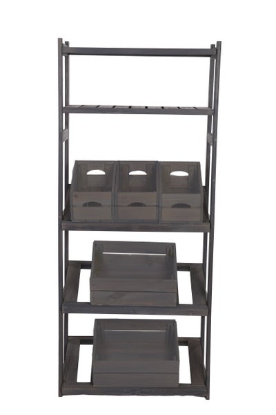 PROREGAL Getränkekistenregal SPREEWALD HxBxT 163x70x33cm 3 Ebenen für Kisten + 2 Ablagen Massives Kiefernholz Grau geölt