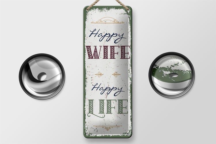 Blechschild Spruch Happy wife happy Life 10x27cm Dekoration