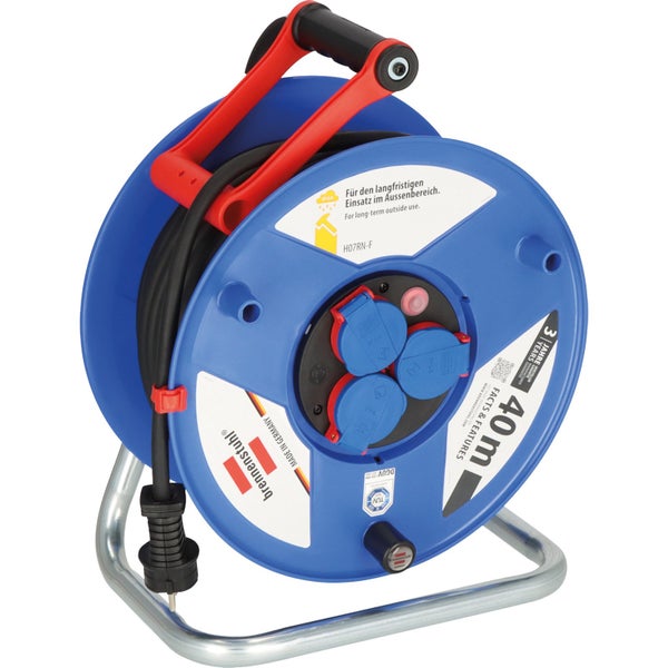 Brennenstuhl Kabeltrommel mit 40 Meter Kabel und drei Steckdosen für den langfristigen Außeneinsatz