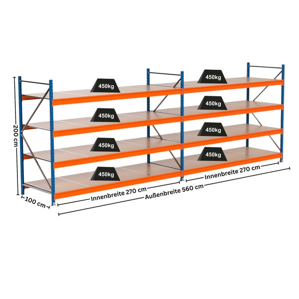 Regal mit mehreren Ebenen und Gewichtsangaben