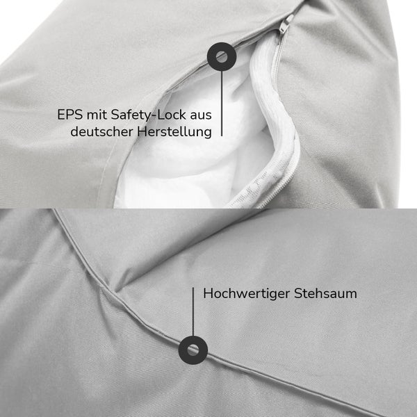 mokebo Sitzsack Outdoor für Balkon und Garten 'Der Sommerschlitten', Bean Bag mit EPS-Perlen Füllung in Grau