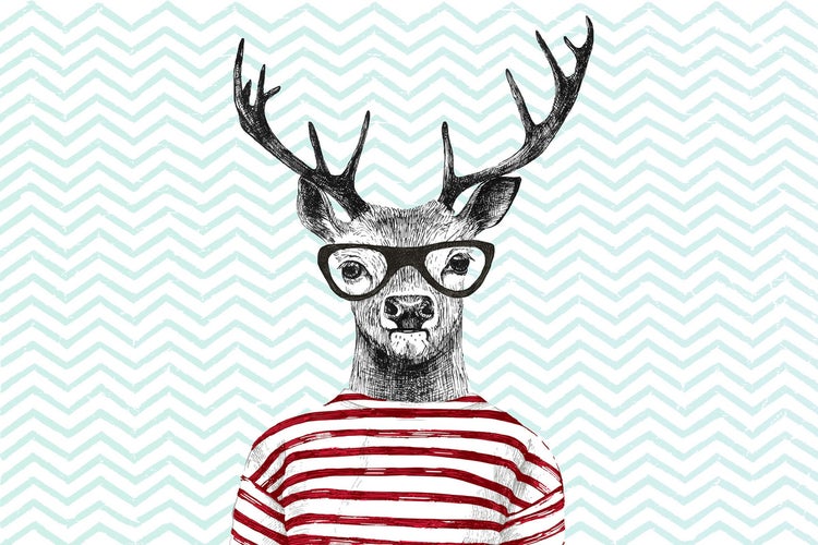 Illustration eines Hirsches mit Brille und gestreiftem Oberteil