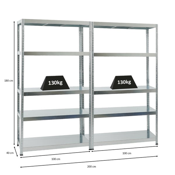 PROREGAL Mega Deal 2x Schwerlastregal Steel Eagle HxBxT 180 x 100 x 40 cm Fachlast 130 kg Verzinkt