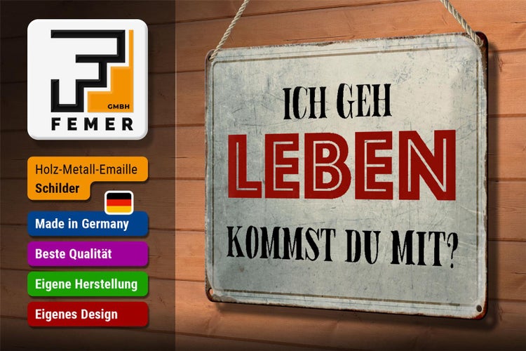 Blechschild Spruch 30x20cm geh leben kommst du mit Retro