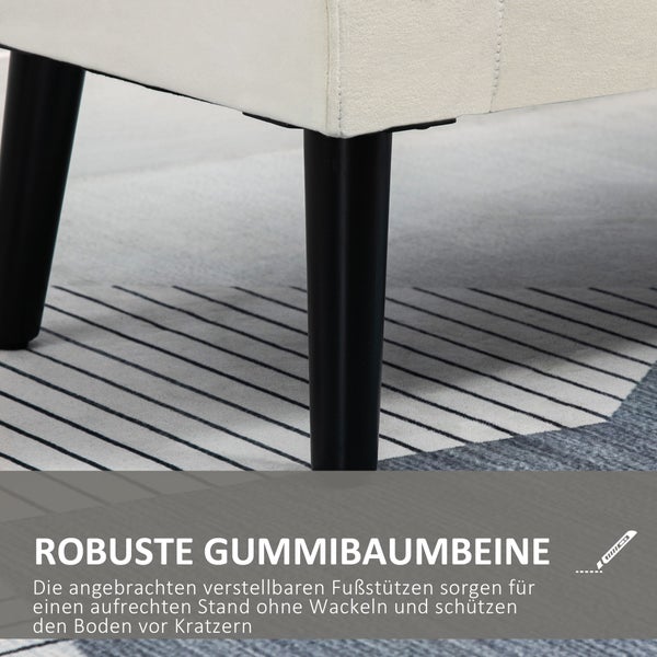 HOMCOM Sitzbank Polsterbank mit Stauraum Bettbank mit Armlehne für Flur Schlafzimmer samtartiges Polyester 111,5 x 41 x 65 cm Cremeweiß