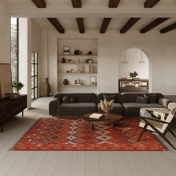 Kelim Teppich Rostrot aus Wolle Pierre Green Looop 80x150 cm