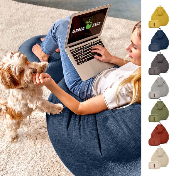 Green Bean 2er Set Indoor XXL Sitzsack + Hocker mit EPS-Perlen Füllung - Fußhocker Fußkissen Sitz-pouf Bodenkissen Liegekissen Sitzkissen Lounge Chair Sitzhocker Relax-Sessel Bean Bag Dunkelblau Navy