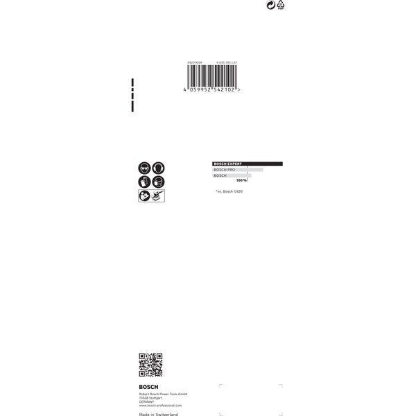 Verpackungsinformationen mit Barcode, Sicherheitshinweisen und Bosch Logo