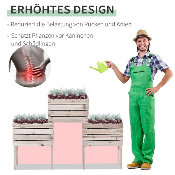 Outsunny 4 tlg. Hochbeet Pflanzkübel Pflanzkasten aus Holz 4 Kombinationsmodi im Garten und Balkon 50 x 30 x 60 cm Natur