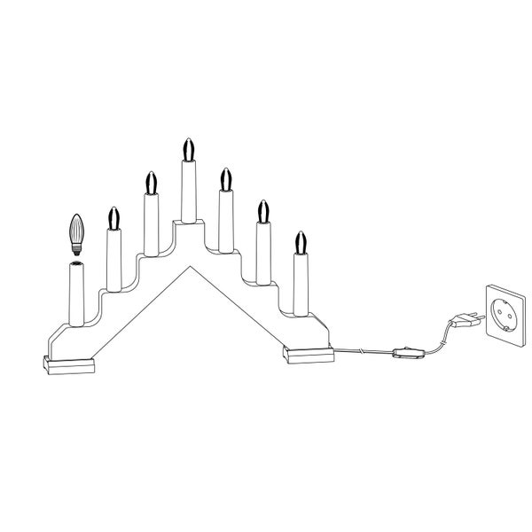 Elektrischer Lichterbogen mit sieben Kerzen und Stecker
