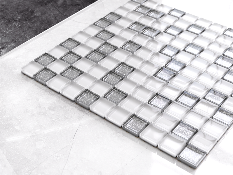 Glasmosaik auf Netz für Bad und Küche 30cm x 30cm  - Silver Crystal