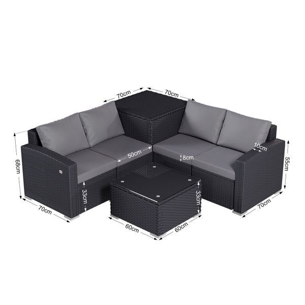 Gartenlounge-Set mit Tisch und Maßen