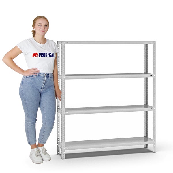 PROREGAL Fachbodenregal Schraubsystem Light-Duty Grundregal HxBxT 150 x 130 x 30 cm 4 Ebenen Fachlast 125 kg Beidseitig Nutzbar Lichtgrau