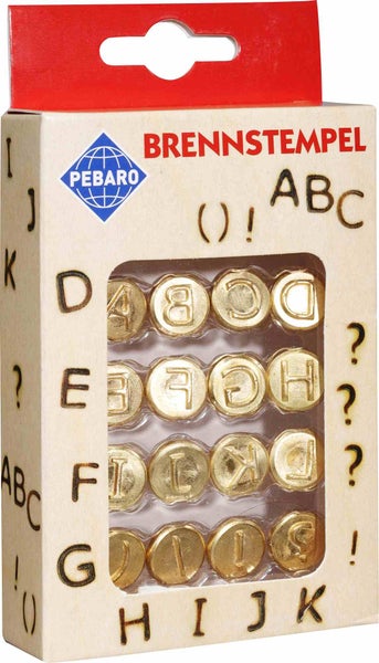 PEBARO 20400 - Brennstempel Buchstaben A-L und Zeichen, 16-teilig, passen zum Pebaro-Brandmalkolben, Brandmalerei
