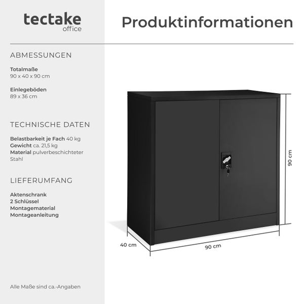 Aktenschrank aus pulverbeschichtetem Stahl mit zwei Türen und Schloss