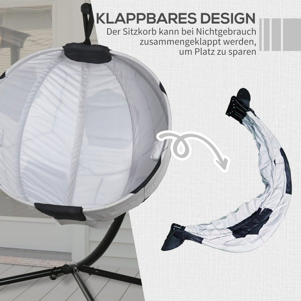 Outsunny Hängesessel, Hängekorb mit Gestell, faltbar, 126L x 114B x 172H cm, Stahl, Schwarz+Weiß