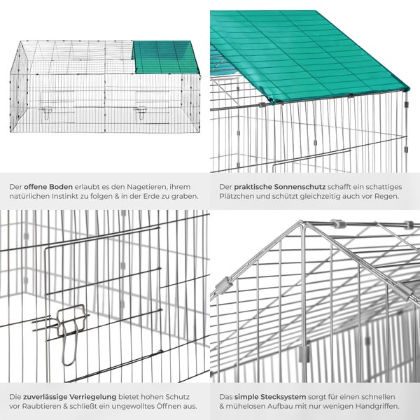 Freilaufgehege für Kaninchen tectake  180 x 75 x 75 cm aus 12 Gitterelementen grün