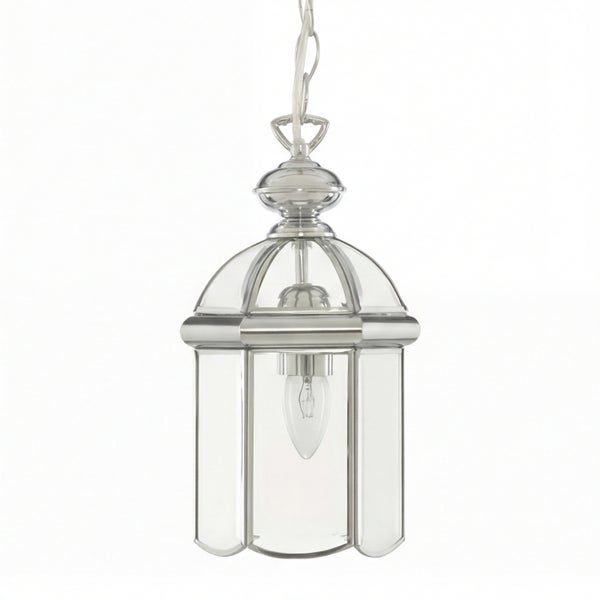 Pendelleuchte mit Kette und klarem Lampenschirm