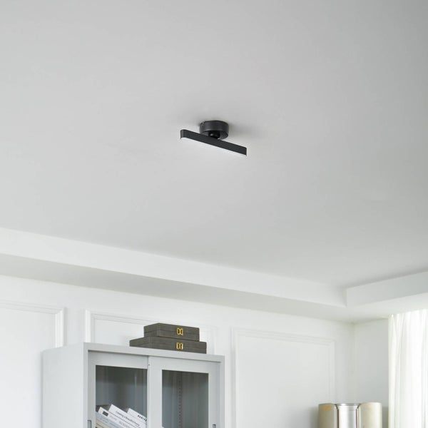 Detailaufnahme einer schwarzen Schienenleuchte