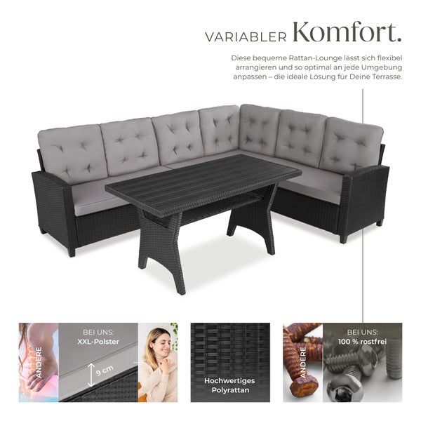 Rattan Lounge tectake Catania Tisch mit Schraubfüßen für 6 Personen schwarz