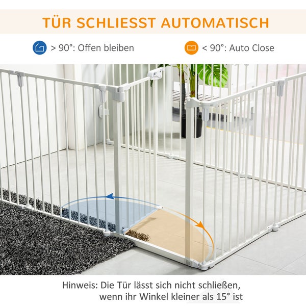 PawHut Hunde Absperrgitter, 482,5L x 2T x 76H cm, Stahl, Kunststoff, Weiß
