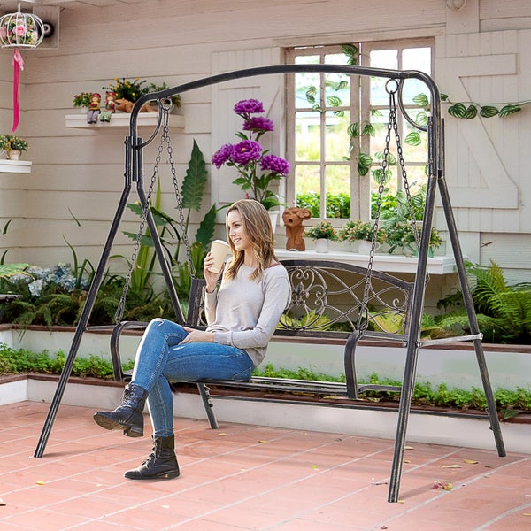 Outsunny Hollywoodschaukel, Gartenschaukel für 2 Personen, 167 x 123 x 175 cm, Metall, Schwarz mit Goldtönen