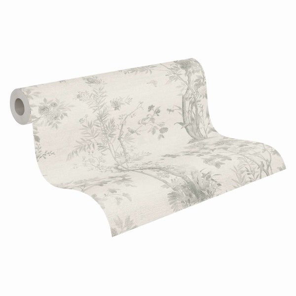 Tapetenrolle mit floralem Motiv und Vogelmuster, Vliestapete zur Wandgestaltung