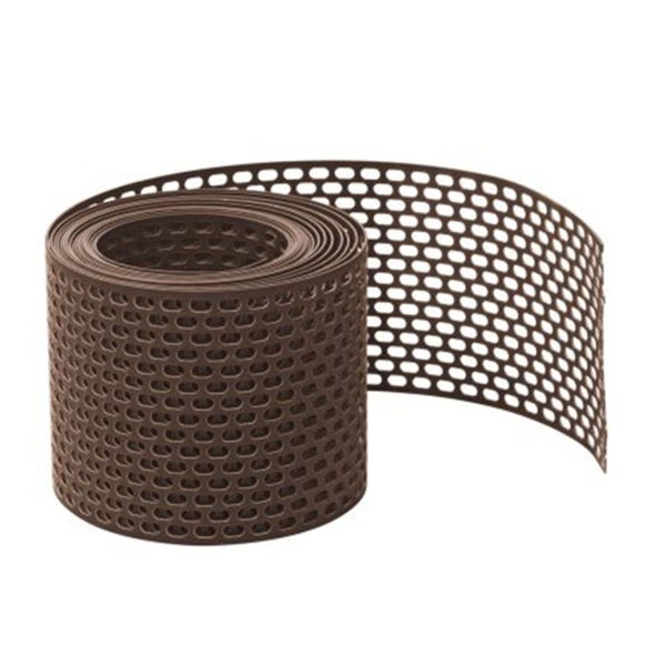 Lüftungsband aus Kunststoff in Braun zur Traufenbelüftung, Rollenware mit ovaler Perforation.