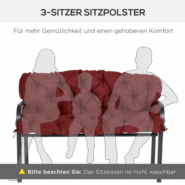 Outsunny 3 Sitzer Bankauflage 150 x 98 x 8 cm Sitzkissen mit Bändern Rückenkissen für Indoor/Outdoor Polster Auflage für Sitzbank Gartenbank Gartenmöbel Hollywoodschaukeln Rot