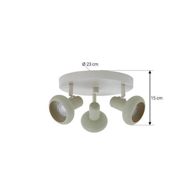 Deckenleuchte mit drei Strahlern und den Massen 23 mal 15 Zentimeter