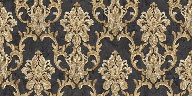 Zambaiti Tapete Barockmuster Schwarz und Gold - 106 cm x 10 m - 662326