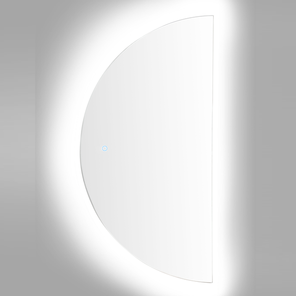 Halbkreisförmiger Badspiegel mit integrierter LED Beleuchtung und Touch Schalter