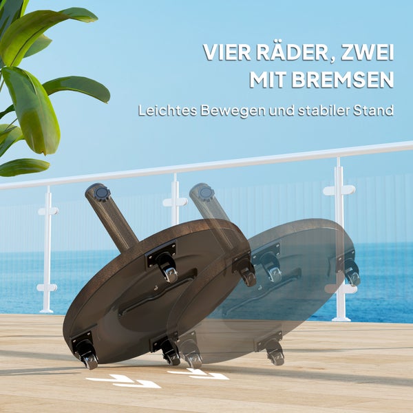 Outsunny Sonnenschirmständer aus Beton, Schirmständer mit Rolle, Rund Schirmhalter, Schirmgewicht, Ständer für Sonnenschirm 34/38/48mm Rohrdurchmesser, für Balkon, Terasse, Garten, Bronze