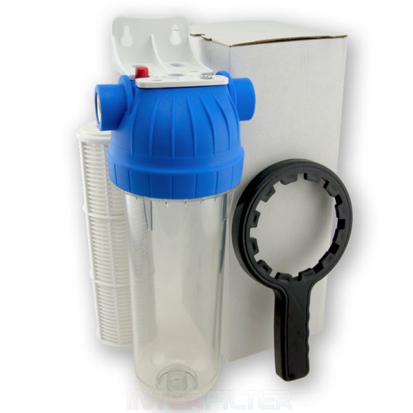 Wasserfilter Gehäuse mit Filtereinsatz und Montageschlüssel zur Trinkwasseraufbereitung